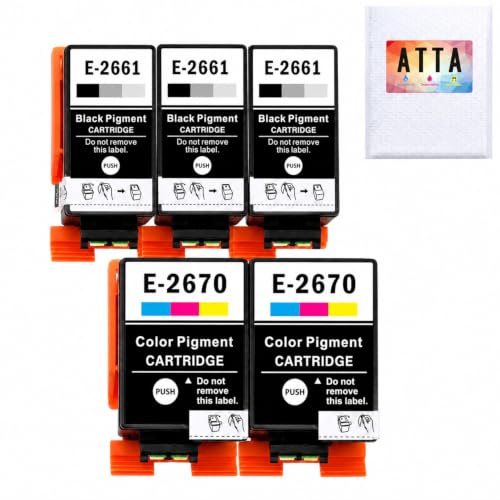 ATTA Kompatible Epson 266 & 267 Tintenpatronen, 2661 T2661 T2670, für Epson Workforce WF-100W WF-110W Drucker mit Pigmenttinte, 5 Stück (3 Schwarz, 2 Farben)