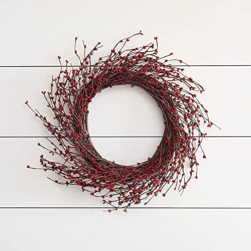 Lights4fun 50cm Türkranz Schlichter Kranz aus Holz und künstlichen roten Beeren Weihnachtskranz Weihnachtsdeko