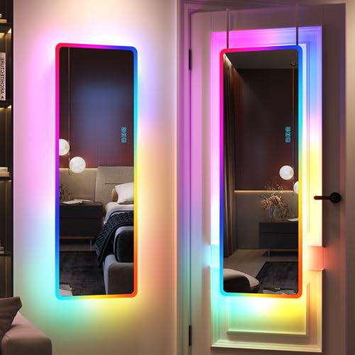 LVSOMT Miroirs Muraux avec éclairage, LED miroir porte, RVB miroir chambre mural, miroir porte suspendu, long miroir pour porte, rectangulaire miroir entree, Convient salons, chambres, couloirs, bains