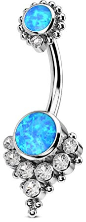 CM Crareesi Mania Titanium Belly Bars G23 Soild Titanium Belly Button Piercing Jewelry Clear CZ Navel Bars 14G internally Threaded Belly Rings Barbells for Women, Titan Opal