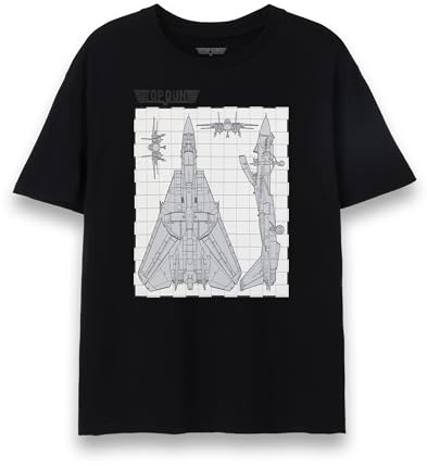 Top Gun Maverick Mens T-Shirt | Adults Fighter Jet Blueprint Short Sleeve Graphic Tee in Black | F/A-18 Super Hornet Jet USA Action Movie Apparel Top | Iconic Film Series Merchandise Gift