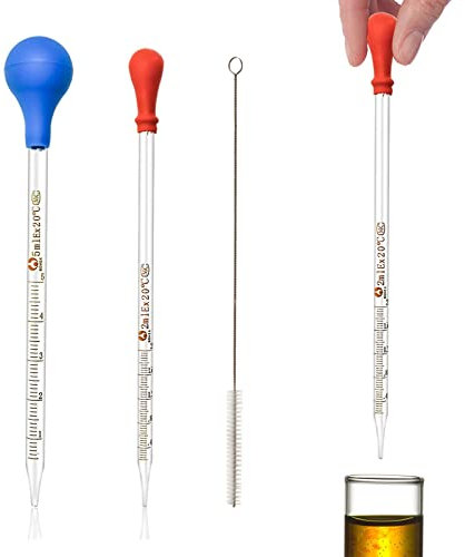 Pipette Glas,Tropfpipette Glas,Glas Pipetten Transfer,Tropfpipette,Lab Dropper,Pipette Glas,Pipette Dropper,Glass Measuring Pipette,mit 1 Reinigungsbürste,für Chemielabor,2 ml und 5 ml (2)