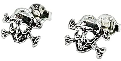 Sterling Silver Skull And Crossbones Stud Earrings