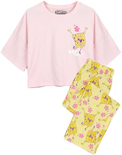 Spongebob Squarepants Womens Pyjamas | Adults Ladies Nap Time Character Pink T-Shirt with Yellow Long Bottoms Pjs | Nickelodeon Series Movie Merchandise - Groß