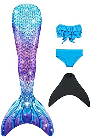 NAITOKE Meerjungfrauenflosse Mädchen mit Monoflosse Mermaid Tail Badeanzug zum Schwimmen,PLMAB,120