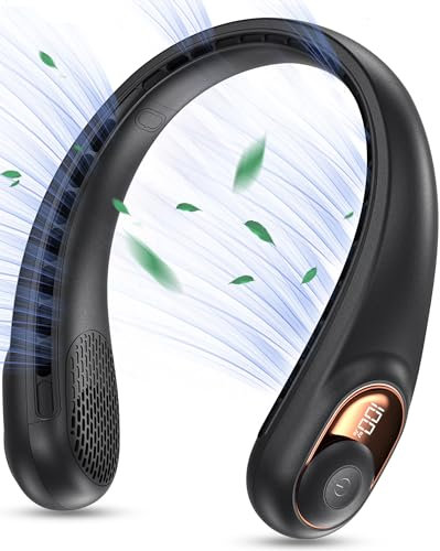 KIDEE Ventilateur de cou portable sans pales - Débit d'air à 360° - Super silencieux - 3 vitesses - 4000 mAh - Volume d'air de refroidissement amélioré - Ventilateur mains libres rechargeable par USB