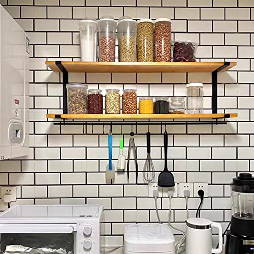 Drsyffsup Wall Shelf Saucepan Hanging Rack for Kitchen Utensils,60cm/80cm/90cm/100cm/120cm Cookware Organiser Shelves for Pot Pan/spice/Saucer/Cup/Bowl & Plate With Rails, Hooks (Size : 80x20x40cm)