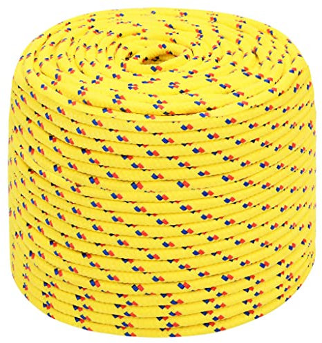 vidaXL Boat Rope Anchor Line Braided Cord UV Resistant Ship Marine Yacht Coil Rope Abrasion Resistant Yellow 8 mm 50 m Polypropylene