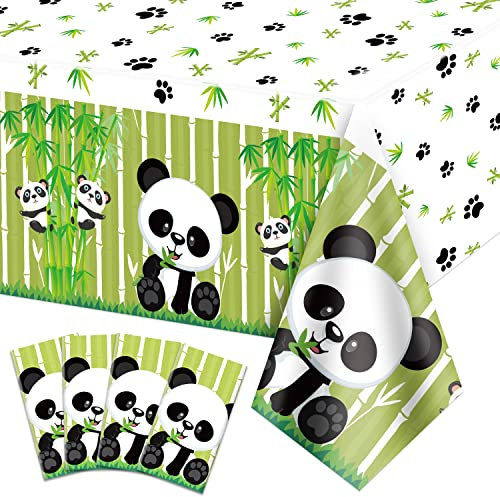 QUERICKY Paquete de 4 Manteles Panda, 220x130cm Rectangular, Decoración para Fiesta de Cumpleaños Infantil y Baby Shower, Productos para Fiestas