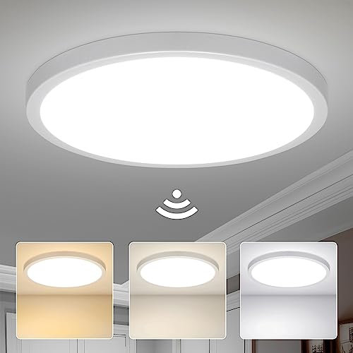 Yafido 28W 2800LM LED Deckenleuchte mit Radar und Dämmerungssensor,Ø30cm 3Farben 3000K/4000K/6000K Rund Deckenlampe mit Bewegungsmelder,für Flur,Treppe,Veranda,Garage,Balkon