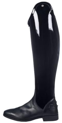HKM Reitstiefel Damen -Lynette- Schwarz | Dressurstiefel mit Lackleder | Elastikeinsatz mit Reißverschluss | Standardlänge/Extra weit