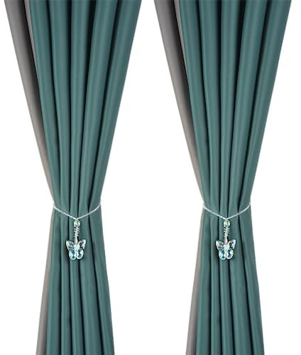 SUQ I OME Magnetische Vorhang-Raffhalter mit Kristallperlen, mit Schmetterlingen, Designer-Vorhang-Raffhalter, Vorhanghalter für Vorhänge (AB-Farben, A1)