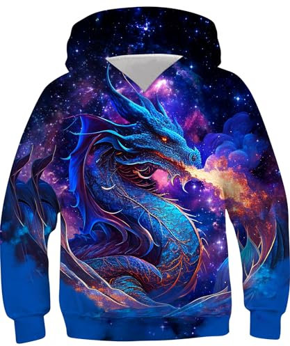 Goodstoworld 3D Pullover Kinder Drachen Druck Jungen Pulli Mädchen Hoodie Sweatshirt Kinder Galaxi Kapuzenshirt Kapuzenpullover Coole Lustig Pulli 9-11 Jahre