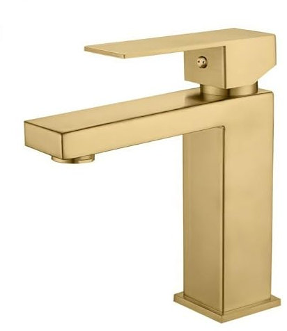 VALAZ Grifo Lavabo Dorado Cepillado Protección PVD | Grifo Monomando Lavabo, Mezclador Agua Fría y Caliente, Ahorro de Agua | Instalación Facil y Rápida | Latón, Inoxidable, Oro Mate, Serie Segura