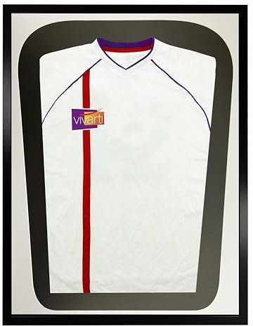 Vivarti DIY Tapered Adult 3D Mounted Sports Shirt Display Frame for Football Shirt Rugby Shirt Band T-Shirt Shadow Box - 60 x 80cm - Gloss Black Frame, White Mount, Black Backing Card