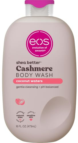 eos Cashmere Body Wash – Coconut Waters, Moisturizing Body Wash, Creamy Gel Formula, with Shea Butter, Glycerin, Vitamin E, pH Balanced, Sensitive Skin, Vegan, 16 fl oz