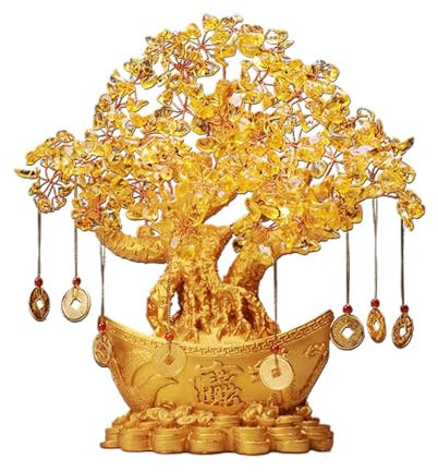 Citrin-Geldbaum, Glücks-Feng-Shui-Citrin-Bonsai, dekorativer Geldbaum, traditioneller chinesischer Kristall-Münzbaum, glänzender Feng-Shui-Kristallbaum für Neujahr, Zuhause, Schreibtisch, Geschäft, Re