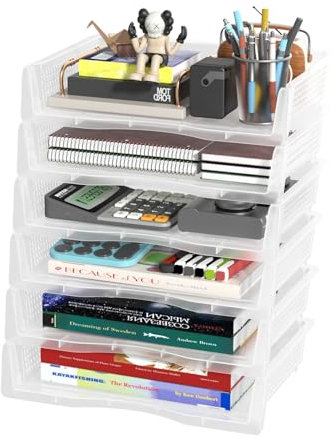 Lesbye 6-Pack Desk Letter Tray Set, A4 Size Stackable Document Organizer, Office Desktop File Paper Holder Tray, Clear