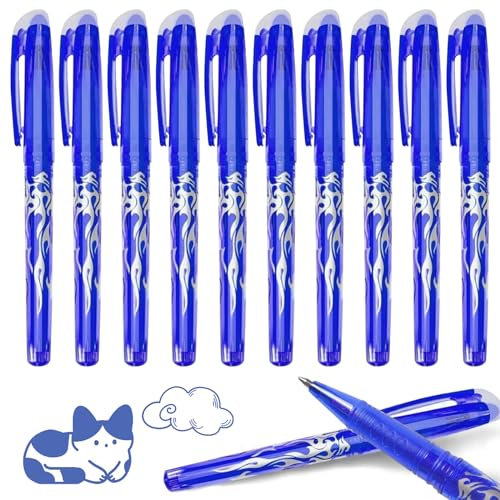 Uirheurd 10 Stück Radierbarer Kugelschreiber 0.7mm Stift Radierbarer Tintenroller Tintenroller Radierbar Friction Stifte für Schulsachen Bürobedarf Blau