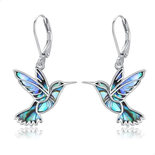 DAYLINLOVE Kolibris Ohrringe Silber 925 Vogel Ohrringe Hängend Süßer Kolibris Schmuck Geschenk für Damen Mädchen Mutter Tochter Tiere (Abalonen Muschel-Leverback)