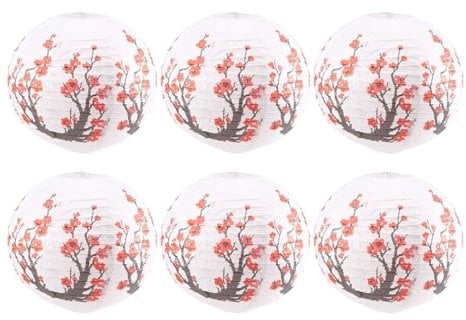 Niejgay 6Er Pack 12 Rote Kirsche Blumen Papierlaterne Runde Chinesische Japanische Papierlampe für Home Wedding Dekoration