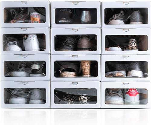 Shoekyp 12 Cajas para Zapatos Organizador Zapatero Transparente Apilable Blanca Ecológico - Solución Ideal para Entrada Recibidor y Armario