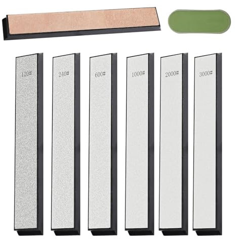 Juego de 6 piedras de afilar de diamante, piedra de afilar diamante con base (120, 240, 600, 1000, 2000, 3000 grano) para afilador de cuchillos en ángulo fijo profesional