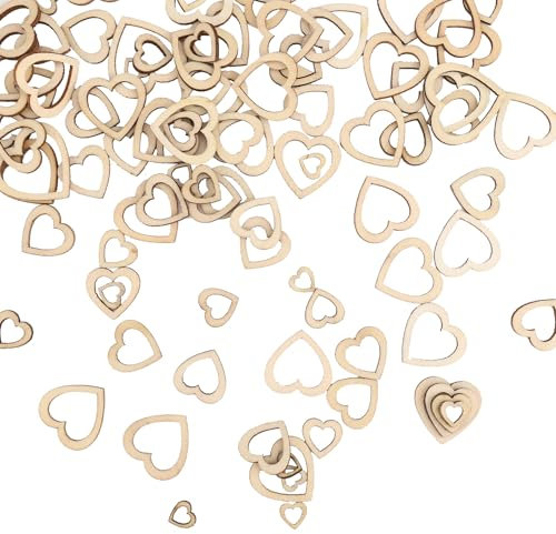 ALEGRE Streudeko Hochzeit Holzherzen Deko,100 Stück Tischdeko Hochzeit 3 Größen,Holz Herzen Hochzeitsdeko Tisch Konfetti Hochzeit,Streudeko Holz Herz,Konfetti Herzen für Verlobbung Valentinstag