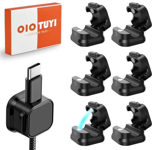 OioTuyi 6 PCS Clip de Cable Ajustable y Organizador Magnético, Sujeta Cables Adhesivo, Organizador Cables Escritorio para Cables de Carga, HDMI, USB, Audio, Gestión de Cables