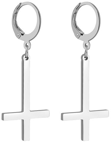 OIDEA Unisex Kreuz Petruskreuz Ohrringe: 1 Paar Silber Creolen mit Umgedrehtes Kreuz Ohrhänger aus Edelstahl Herren Damen Religöser Schmuck Geschenk für Männer Frauen Junge Mädchen