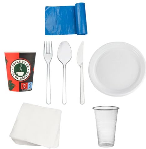 daybays Einweggeschirr Partygeschirr Picknick Set 801 teilig 200ml Pappbecher Plastikbecher Ungeteilt Mehrwegteller Plastikgabel Plastiklöffel Plastikmesser