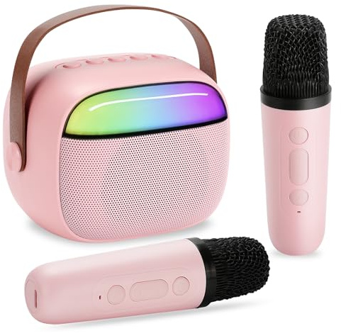 Kids Karaoke Machine for Girls - Portable Mini Karaoke Machine 2 Microphones - LED Light and Voice Changing Effects Girls Toys Birthday Gifts for Girls Age 3-18, Families Home Birthday Party
