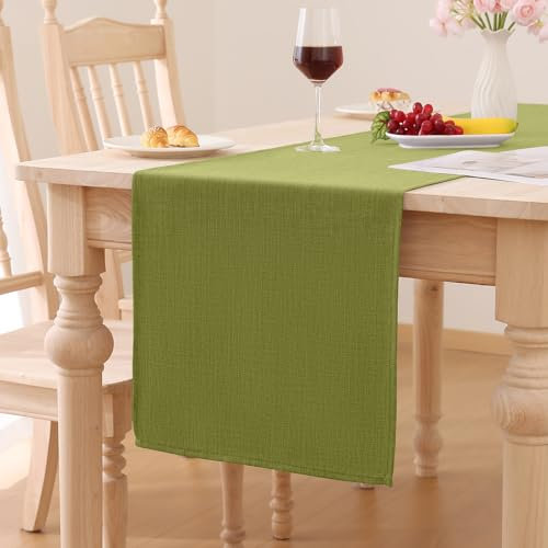 Smiry Leinenoptik Tischläufer Lotuseffekt 40 x 100 cm Tischläufer Abwaschbar Wasserabweisend Modern Dekoration für Küche Party, Grün
