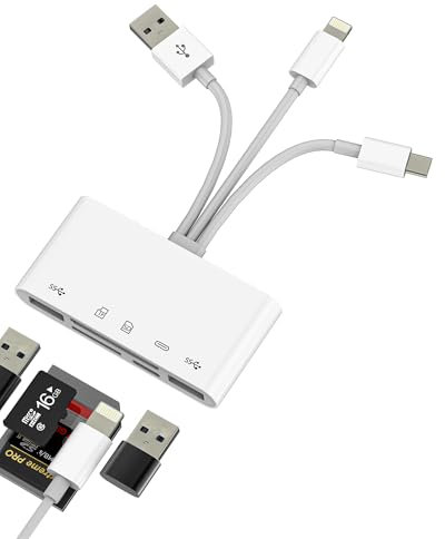 USB C Lightning USB Adapter 5in1 SD Micro SD Card Reader USB 3.0 Charger Ports for iPhone16 15 Memory Stick Converter compatible for Samsung Galaxy for iPad Pro MacBook Camera Storage Hub Accessories