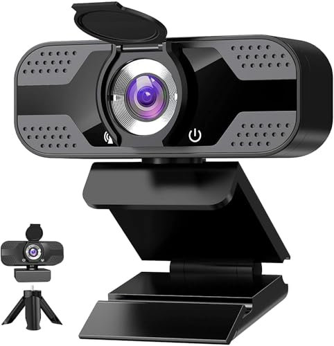 SZGIARUY Full HD Webcam with Built-in Microphone and Rotatable Tripod, 1080P Video and Wide Angle Camera, Privacy Cover, for Desktop PC or Laptop Computer