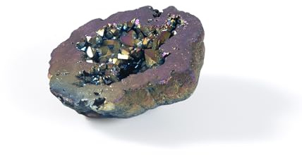 Myga Aura Quartz Crystal Geode - Natural Gemstone Mineral Rock Ornament for Meditation, Yoga, Reiki & Chakra Healing - Rainbow