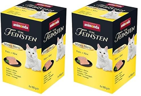 animonda Vom Feinsten Adult Mildes Menü Pute + Käse (6 x 100 g), Nassfutter für Sensible Katzen, Katzenfutter ohne Getreide und Zucker, leicht verdauliches Futter mit Putenfleisch (Packung mit 2)