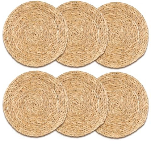 Tischset Rund Aeflochten aus Wasserhyazinthe: PRITOK 6er Set 30 cm Decorasian Untersetzer, Wohnzimmerdekor, Geflochtener Untersetzer für Warme Speisen, Tischsets Platzsets Outdoor