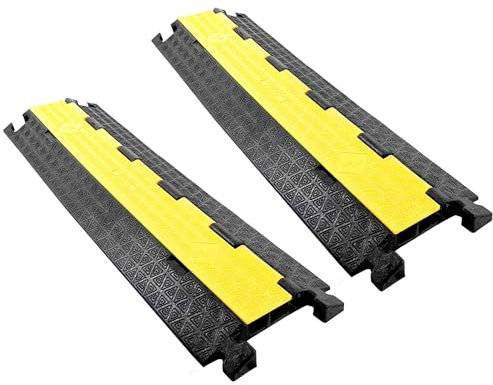 Vilnow Lot de 2 tapis de protection de câbles à 2 canaux - 94 x 25 x 5 cm - Protection contre les débordements pour câbles, pont de câbles, pont de câbles extérieur, pour câbles 5T - Sol en caoutchouc