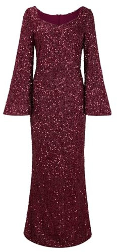 Elegantes Kleid für Damen, festliche Kleider für Damen, kurvig, figurbetontes Kleid, Silvester, Pailletten, Abendkleider, elegante Brautkleider, Langarm, Etui, Cocktail, Party, Glitzer, rot, XL