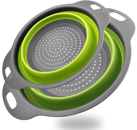 Zeripikfoasp 2 Pièces Passoire Pliable, Passoire Cuisine Pliable, Passoires Rétractable, Silicone Collapsible Colander, Passoire à Pâtes Facile à Nettoyer, pour Pâtes, Légumes, Fruits