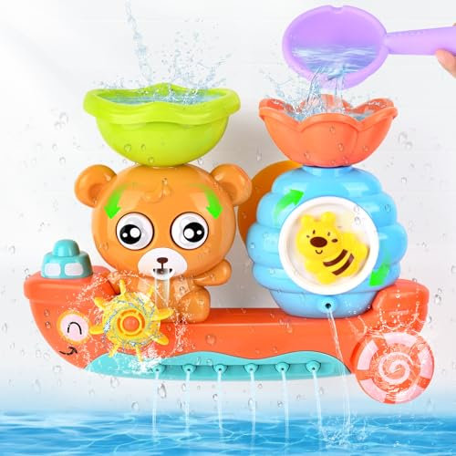 Gaethra Juguetes Baño Bebe, Juguetes Bañera con Ventosas, Juguete Baño 1 2 3 4 Año, Juego de Piscina Ducha Giratorio y Que Fluye, Juguetes Bañera Bebe para Regalo de Cumpleaños para Niños y Niñas