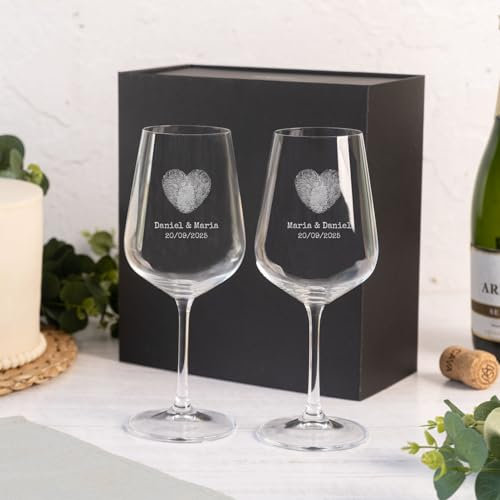 Wanapix | Pack 2 Copas de Vino Personalizadas | Estuche de Regalo Incluido | Copa de Cristal Grabada para Vino | Con Nombre o Texto | Pack de Copas de Cristal | Heart