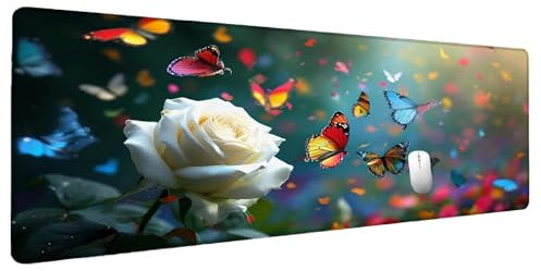 Mauspad XXL Groß 1200x600mm Blume Mousepad Schmetterling Schreibtischunterlage Gaming Mauspad Wasserdicht rutschfeste Maus Pad Genähte Kanten Gaming Zubehör Verbessert Präzision Geschwindigkei T-9