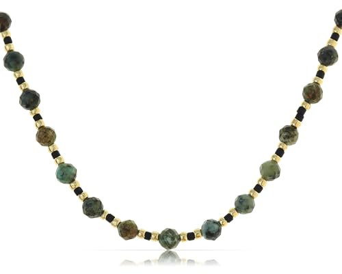 Made by Nami Bunte Perlenkette Damen aus Natursteinen 40 + 5 cm Halskette Damen Boho Schmuck Wasserfest & Hypoallergen Festival Schmuck (Grün)