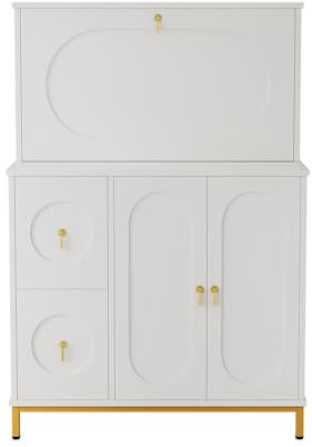 Generisch Sideboard Weiß, Aufbewahrungsschränke mit 2 Schublade Schränke Kommode Küchenschränke Badezimmerschränke, Sekretär, 100x 51x 150 cm