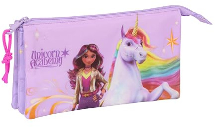 SAFTA Unicorn Academy Federmäppchen für Kinder, ideal für Kinder im Schulalter, bequem und vielseitig, Qualität und Widerstandsfähigkeit, 22 x 3 x 12 cm, Lila, M, Lässig