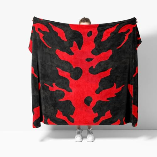 Kuscheldecke Flauschig Flanell Flauschdecke für Kinder Erwachsener L 100x130 cm, Modernes Camouflage-Design Weich Leicht Sofadecke Tagesdecke, Schwarz Rot Wohndecke Warm für Alle Jahreszeiten