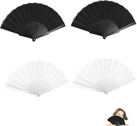 Syylqyr 4 Pcs Hand Fan Folding Folding Hand Fan Handheld Fan Folding for Wedding Dance Cosplay Party Summer Activities Home Decoration (Black White)