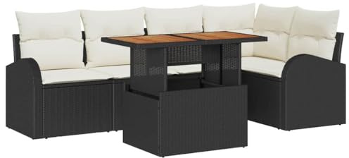 vidaXL Garten-Sofa-Set mit Speicher 6 pcs Schwarz Poly Rattan, Garten und Terrasse, modernes modulares Outdoor-Sofa-Set, rechteckige Patio-Lounge, viel Stauraum, Al-Fresco-Lifestyle